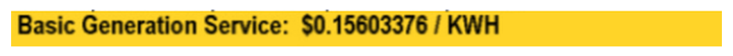 Bill excerpt: price to compare $0.15603376 per kWh